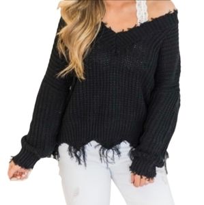 Boutique Frayed Oversized Sweater NWT